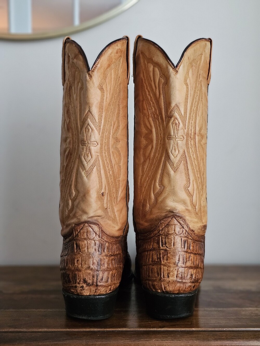 Rancho Exotic Alligator Reptile Leather Western Cowboy Boots Brown Tan Size 11 E - Picture 5 of 16